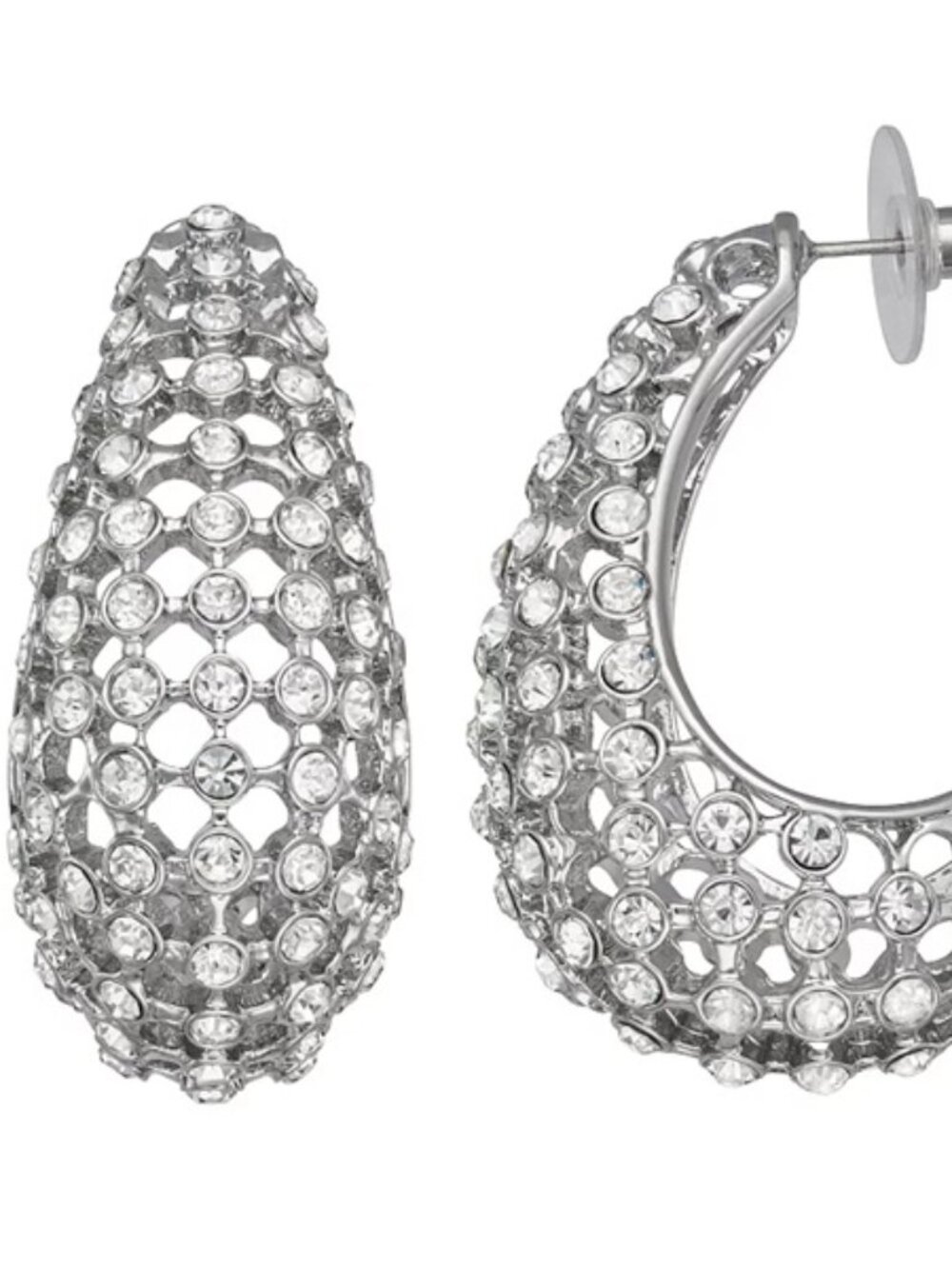 VERA WANG Glamorous Silver Clear Crystal 1.75" C Hoop Statement Earrings**NEW!